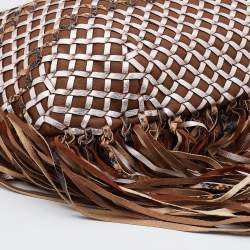 Marc Jacobs Brown/Metallic Woven Leather and Snakeskin Embossed Leather Fringe Hobo