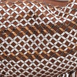 Marc Jacobs Brown/Metallic Woven Leather and Snakeskin Embossed Leather Fringe Hobo