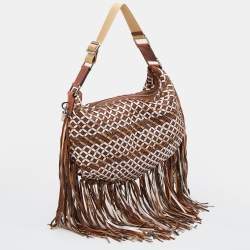 Marc Jacobs Brown/Metallic Woven Leather and Snakeskin Embossed Leather Fringe Hobo