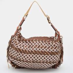 Marc Jacobs Brown/Metallic Woven Leather and Snakeskin Embossed Leather Fringe Hobo