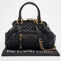 Marc Jacobs Black Snakeskin Embossed Leather Stam Satchel