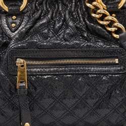 Marc Jacobs Black Snakeskin Embossed Leather Stam Satchel