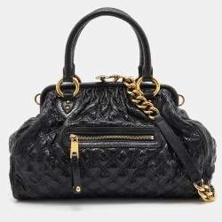 Marc Jacobs Black Snakeskin Embossed Leather Stam Satchel