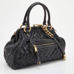 Marc Jacobs Black Snakeskin Embossed Leather Stam Satchel