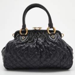 Marc Jacobs Black Snakeskin Embossed Leather Stam Satchel
