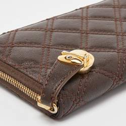 Marc Jacobs Brown Quilted Leather Deluxe Zip Around Wallet