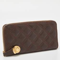 Marc Jacobs Brown Quilted Leather Deluxe Zip Around Wallet