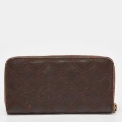 Marc Jacobs Brown Quilted Leather Deluxe Zip Around Wallet