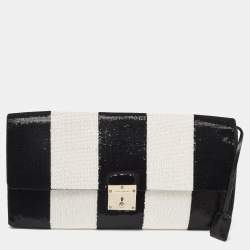 Marc Jacobs Black/White Stripe Sequins and Leather The Skunk Clutch