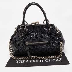 Pre Owned Marc Jacobs Black Quilted Patent Leather Stam Satchel