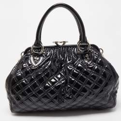 Pre Owned Marc Jacobs Black Quilted Patent Leather Stam Satchel