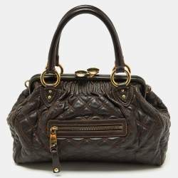 Pre Owned Marc Jacobs Dark Brown Quilted Leather Stam Bag