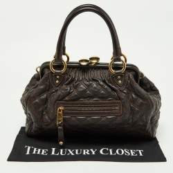 Pre Owned Marc Jacobs Dark Brown Quilted Leather Stam Bag