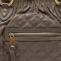 Pre Owned Marc Jacobs Khaki Beige Quilted Leather Stam Satchel