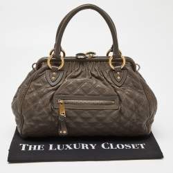 Pre Owned Marc Jacobs Khaki Beige Quilted Leather Stam Satchel