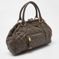 Pre Owned Marc Jacobs Khaki Beige Quilted Leather Stam Satchel