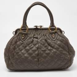 Pre Owned Marc Jacobs Khaki Beige Quilted Leather Stam Satchel