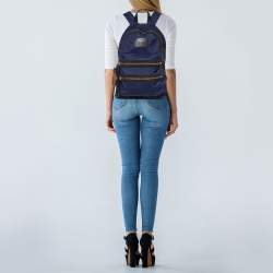 Pre Owned Marc Jacobs Blue/Black Nylon and Leather Biker Backpack