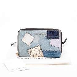 Pre Owned Marc Jacobs Blue/Multicolor Denim Patchwork Wristlet Zip Around Wallet