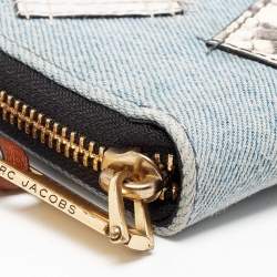 Pre Owned Marc Jacobs Blue/Multicolor Denim Patchwork Wristlet Zip Around Wallet