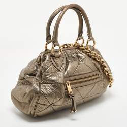 Pre Owned Marc Jacobs Gold Crinkled Leather Stam Satchel