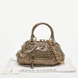 Pre Owned Marc Jacobs Gold Crinkled Leather Stam Satchel