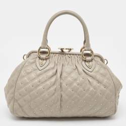Pre Owned Marc Jacobs Light Beige Quilted Leather Stam Satchel