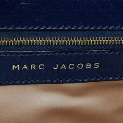Pre Owned Marc Jacobs Blue Quilted Crystal Embellished Suede and Leather Stam Satchel