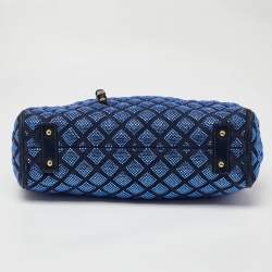 Pre Owned Marc Jacobs Blue Quilted Crystal Embellished Suede and Leather Stam Satchel
