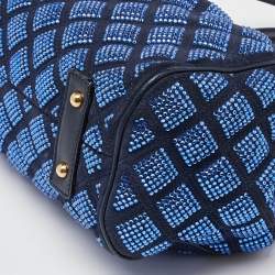 Pre Owned Marc Jacobs Blue Quilted Crystal Embellished Suede and Leather Stam Satchel