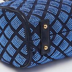 Pre Owned Marc Jacobs Blue Quilted Crystal Embellished Suede and Leather Stam Satchel