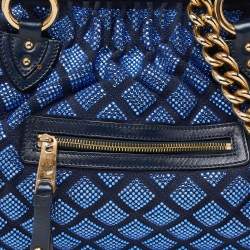 Pre Owned Marc Jacobs Blue Quilted Crystal Embellished Suede and Leather Stam Satchel