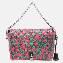 Marc Jacobs Pink/Green Quilted Python Embossed Leather Shoulder Bag