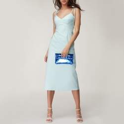 Marc Jacobs Metallic Blue Crinkled Patent Leather Fergie Clutch