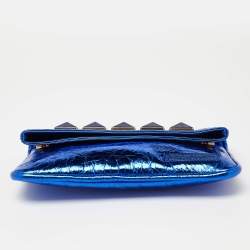 Marc Jacobs Metallic Blue Crinkled Patent Leather Fergie Clutch