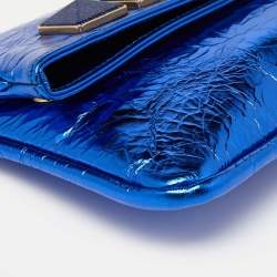 Marc Jacobs Metallic Blue Crinkled Patent Leather Fergie Clutch