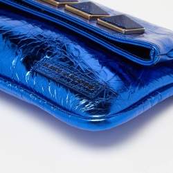 Marc Jacobs Metallic Blue Crinkled Patent Leather Fergie Clutch