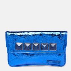 Marc Jacobs Metallic Blue Crinkled Patent Leather Fergie Clutch