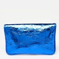 Marc Jacobs Metallic Blue Crinkled Patent Leather Fergie Clutch