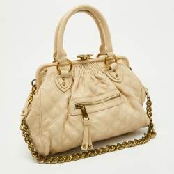 Pre Owned Marc Jacobs Light Beige Quilted Leather Stam Satchel