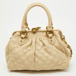 Pre Owned Marc Jacobs Light Beige Quilted Leather Stam Satchel