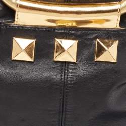 Pre Owned Marc Jacobs Black/Gold Leather Studded Ring Handle Tote