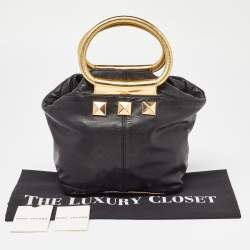 Pre Owned Marc Jacobs Black/Gold Leather Studded Ring Handle Tote