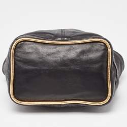 Pre Owned Marc Jacobs Black/Gold Leather Studded Ring Handle Tote