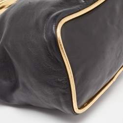 Pre Owned Marc Jacobs Black/Gold Leather Studded Ring Handle Tote