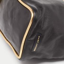 Pre Owned Marc Jacobs Black/Gold Leather Studded Ring Handle Tote