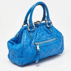 Pre Owned Marc Jacobs Blue Leather Mini Stam Satchel