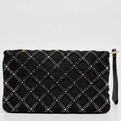 Pre Owned Marc Jacobs Black Suede and Satin Crystals Embellished Flap Clutch