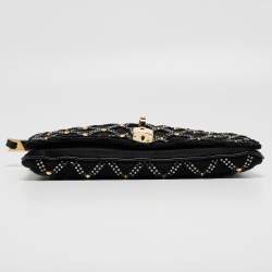 Pre Owned Marc Jacobs Black Suede and Satin Crystals Embellished Flap Clutch