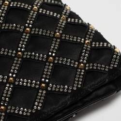 Pre Owned Marc Jacobs Black Suede and Satin Crystals Embellished Flap Clutch